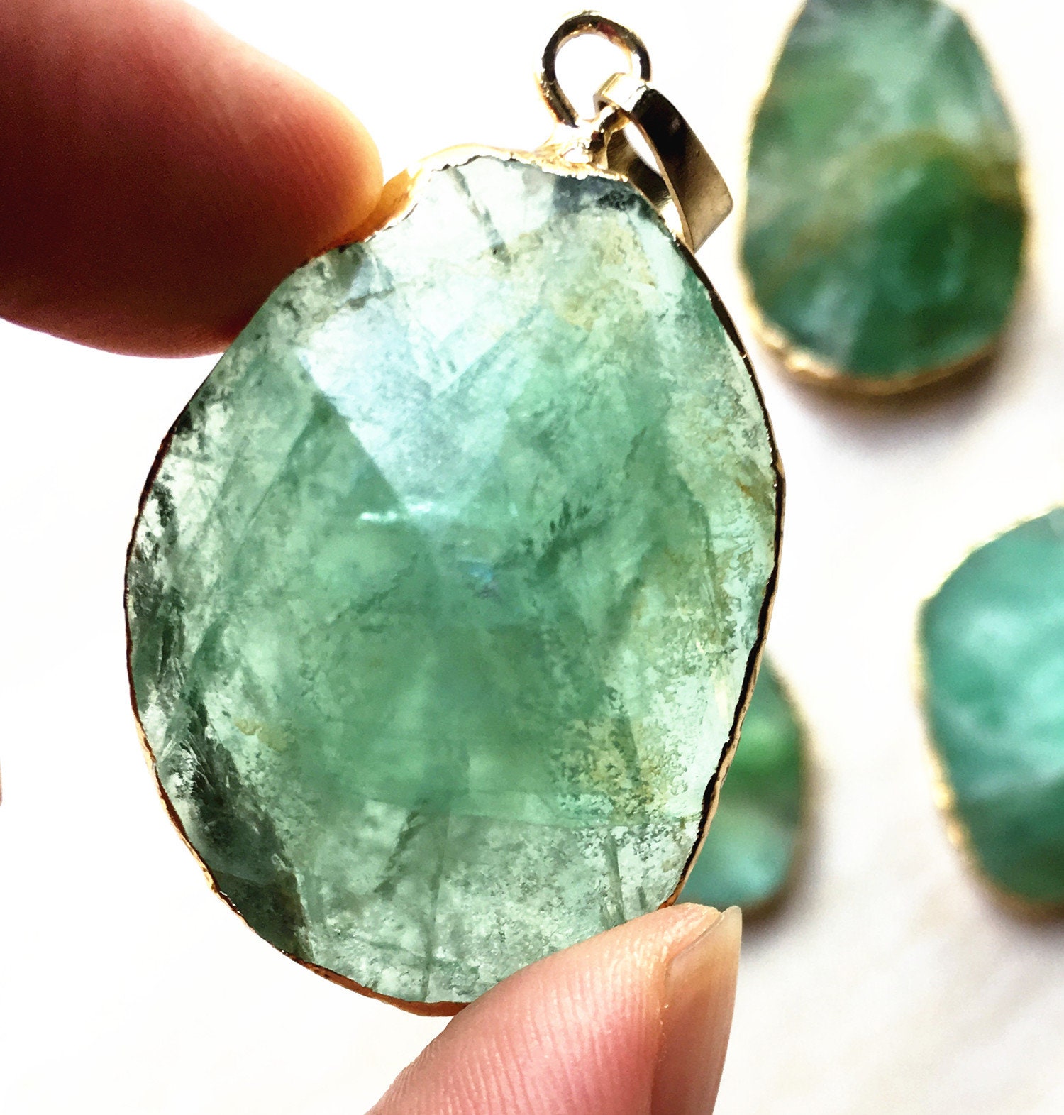 Natural Green Fluorite Point Pendant Necklace // Gold Fluorite - Etsy