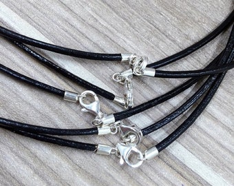 5pcs 925 Sterling Silver Jewelry Components Lots Necklace Black Leather 2mm Cord Lobster Clasp Fit Pendant