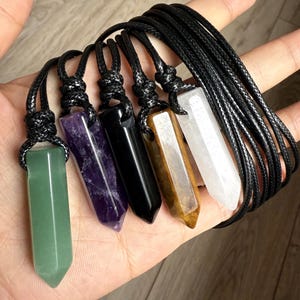 Point Crystal Necklace, Healing Crystals Natural Gemstone Pencil Points Pendant with 4mm Hole, 6 Gemstones for Choose