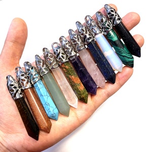 ON SALE Edelstein Hexagon Punkt Anhänger Halskette, natürliche Heilung Kristall Quarz Punkt Anhänger mit versilberter Kaution, 12 Farben zur Auswahl