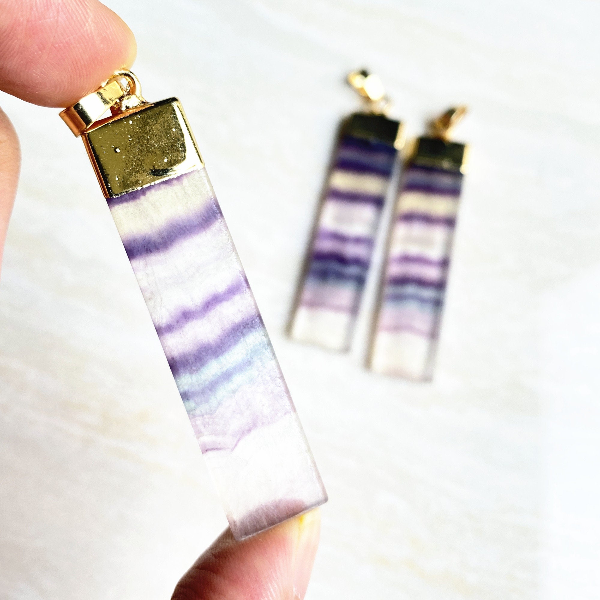 Große Rechteckige Fluorit Halskette / Heilkristall Regenbogen | Etsy