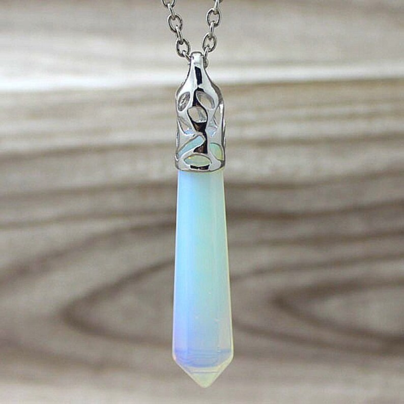 Opalite Quartz Necklace // Silver Opal Charm // Opal Crystal - Etsy