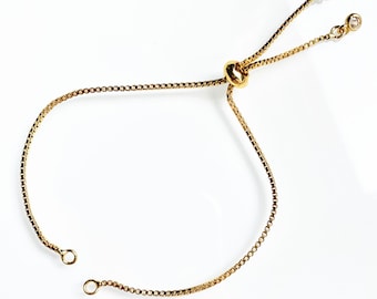 SALE Gold Plated Slider Chain Bracelet, Silver Plated Box Slider Chain Bracelets, Stopper beads Chain Bracelet, Adjustable Bracelet Findings