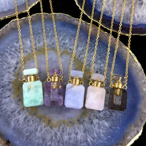 12 Gemstone for choose, Petite Rectangle Perfume Bottle Pendant Necklace, Chakra Crystal Quartz Perfume Bottle Pendant Necklace Jewelry