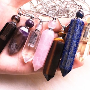 Hexagon prism Bottle Pendant Necklace, Natural Gemstone Pendant, Chakra Crystal Quartz Perfume Bottle Pendant Long Necklace Jewelry