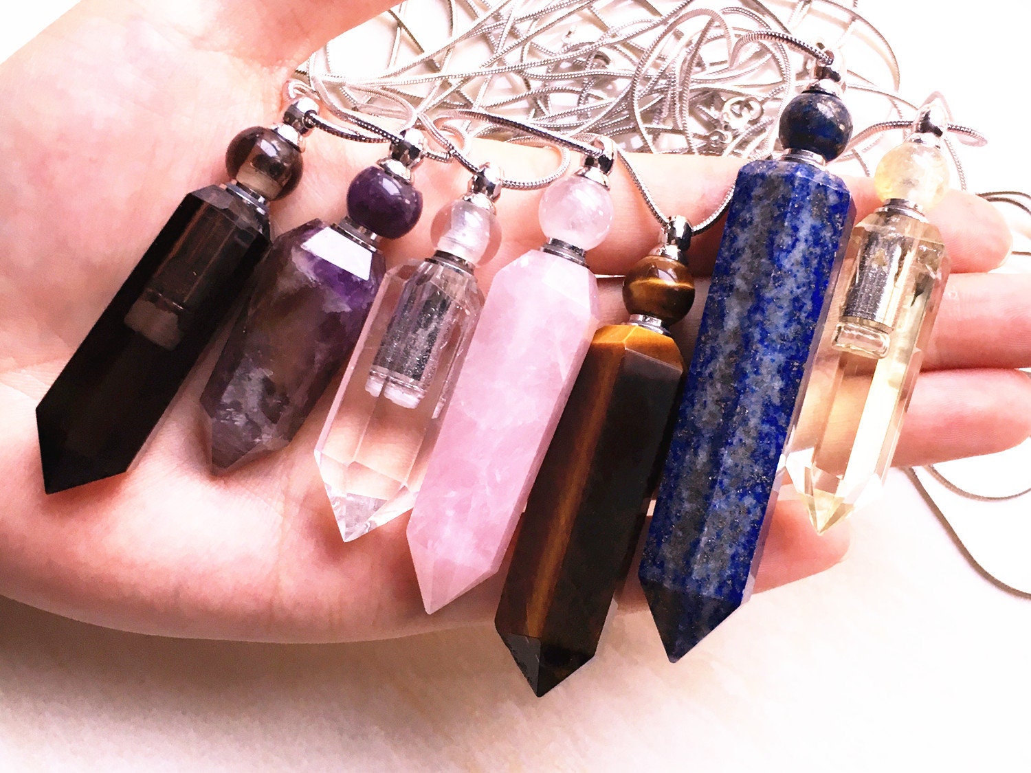 Hexagon prism Bottle Pendant Necklace, Natural Gemstone Pendant, Chak…