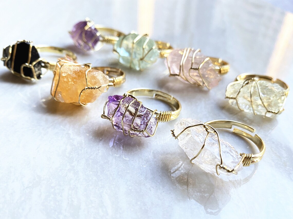 Raw Gemstone Ring // Natural Healing Crystal Quartz Band Rings Etsy