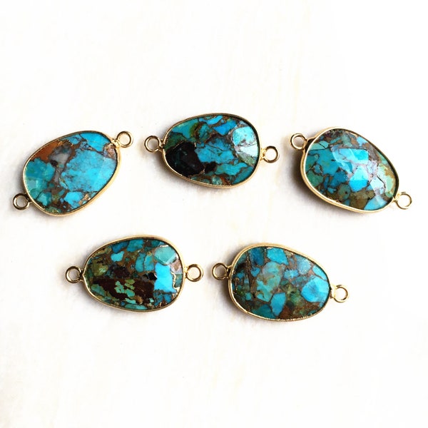 Blue Turquoise Connector // Gold Turquoise gemstone Pendant // Colorful Natural Turquoise stone // Egg Shaped Turquoise with Double Bail