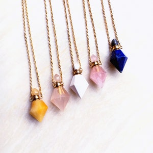 Rhombus Shaped Perfume Bottle Pendant Necklace, Natural Gemstone Pendant, Chakra Crystal Quartz Perfume Bottle Pendant Long Necklace Jewelry
