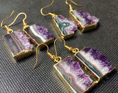 Amethyst Earrings Gold Amethyst Earrings Gold Raw Amethyst Quartz Druzy Dangle Earring Amethyst Druzy Pair Earring (xs96_10)