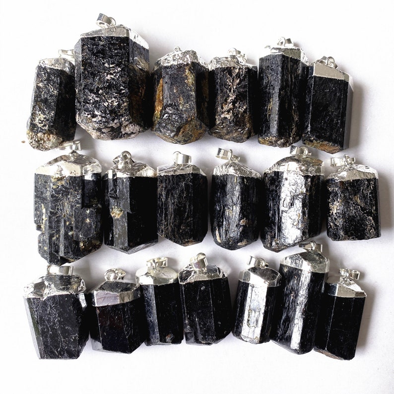 Large Natural Black Tourmaline Charm Pendant Raw Black Etsy