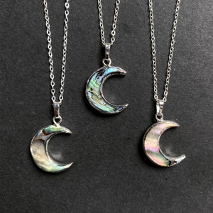 SALE Petite Natural Abalone Shell Crescent Moon Beach Sea Shell Double Horn Pendant with Silver Plated Charms Boho Jewelry S25J13