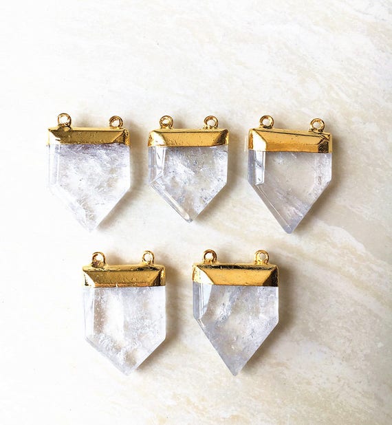 SALE Polished Rock Quartz Stone Healing Reiki Gemstone Pendant With Double Bail Gold Electroplated, Silver Plated Beautiful Charm - 1,3,5pcs
