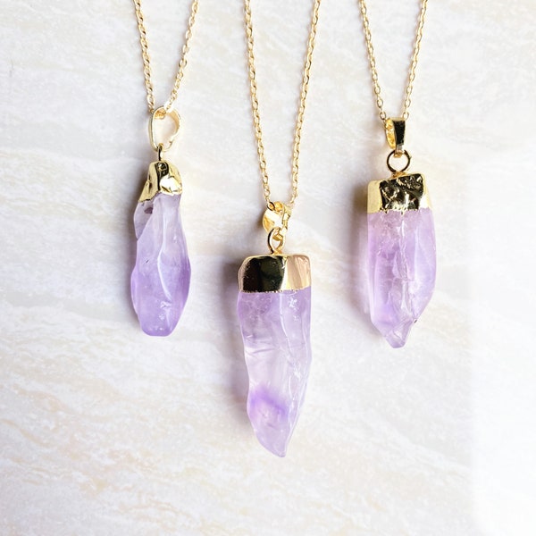 Raw Light Amethyst Point Pendant, Natural Amethyst Quartz Druzy, Healing Crystal Quartz Point Gemstone Necklace Chain Jewelry