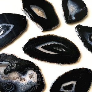 WHOLESALE Black Agate Geode Slice Druzy - Drusy Druzzy Agate Slice with one Hole (S2V4_31)