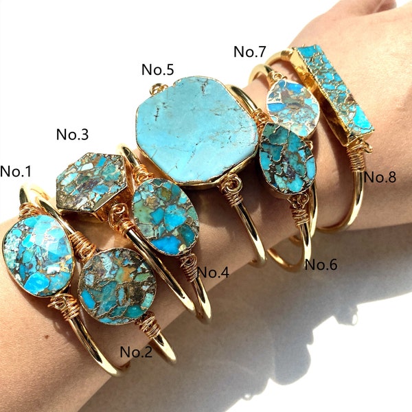 Turquoise Stone Bangle Bracelets, Bohemian Turquoise Bracelets, Mother's Day Gift, Boho Bracelets, Turquoise Gift For Her (GJ456)
