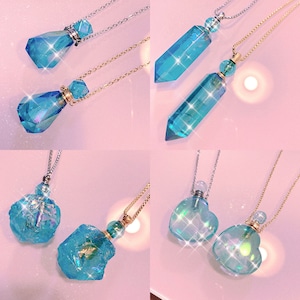Aqua Blue Angel Aura Point Bottle Pendant Necklace, Natural Gemstone Pendant, Essential Oil Diffuser Vial Long Necklace, 4 Styles for choose