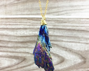 New Arrival Item, Rainbow Tourmaline Pendant with Gold Wire Wrapped, Tourmaline Charm Healing Crystal Stone Gemstone Necklace