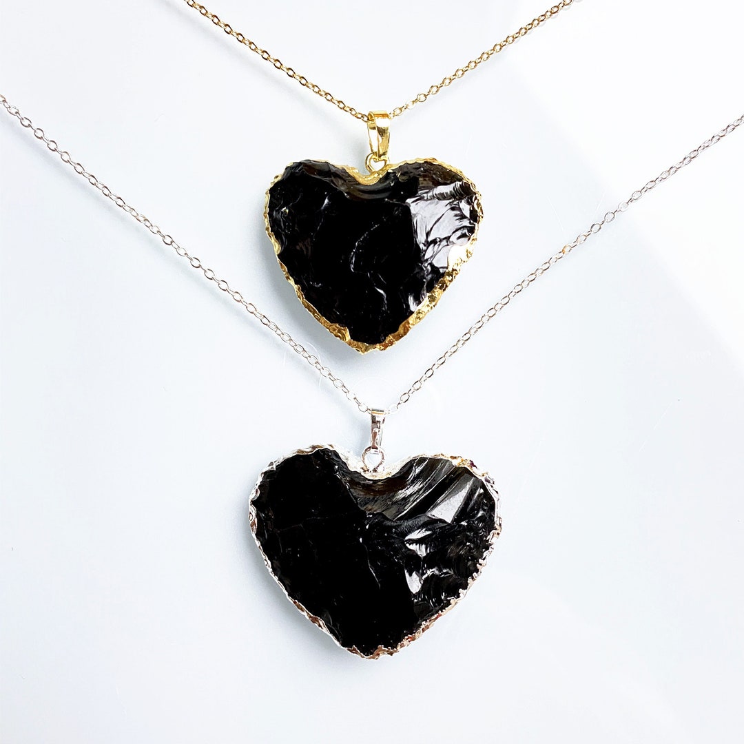 Black Tourmaline Stone Heart Love Charm Pendant With 24k Gold