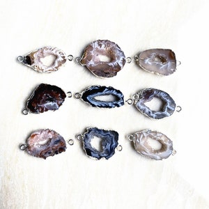 Agate Druzy Occo Geode Slice BEAUTIFUL agates crystalized with electroplated Gold, Silver Plated Double Bail Pendant Connector Wholesale