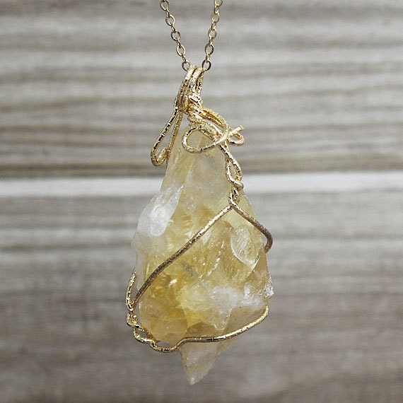 Natural Citrine Gemstone Necklace, Raw Citrine, Crystal Quartz Pendan…