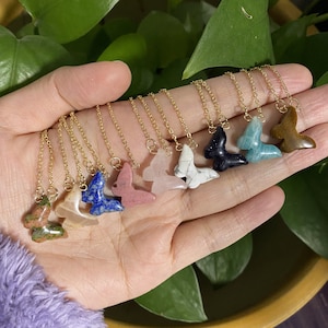 Butterfly Gemstone Necklace, Gold Plated Crystal Quartz Healing Stone Pendant Necklace, Butterflies Charm, 9 Stone for Choose