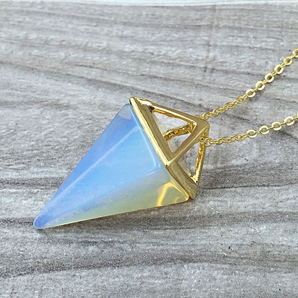Opalite Point Necklace Amethyst Triangle Necklace Pyramid Pendant Cuarzo Crystal Layering Healing Crystal Yoga Pendant (SD8F5_01)