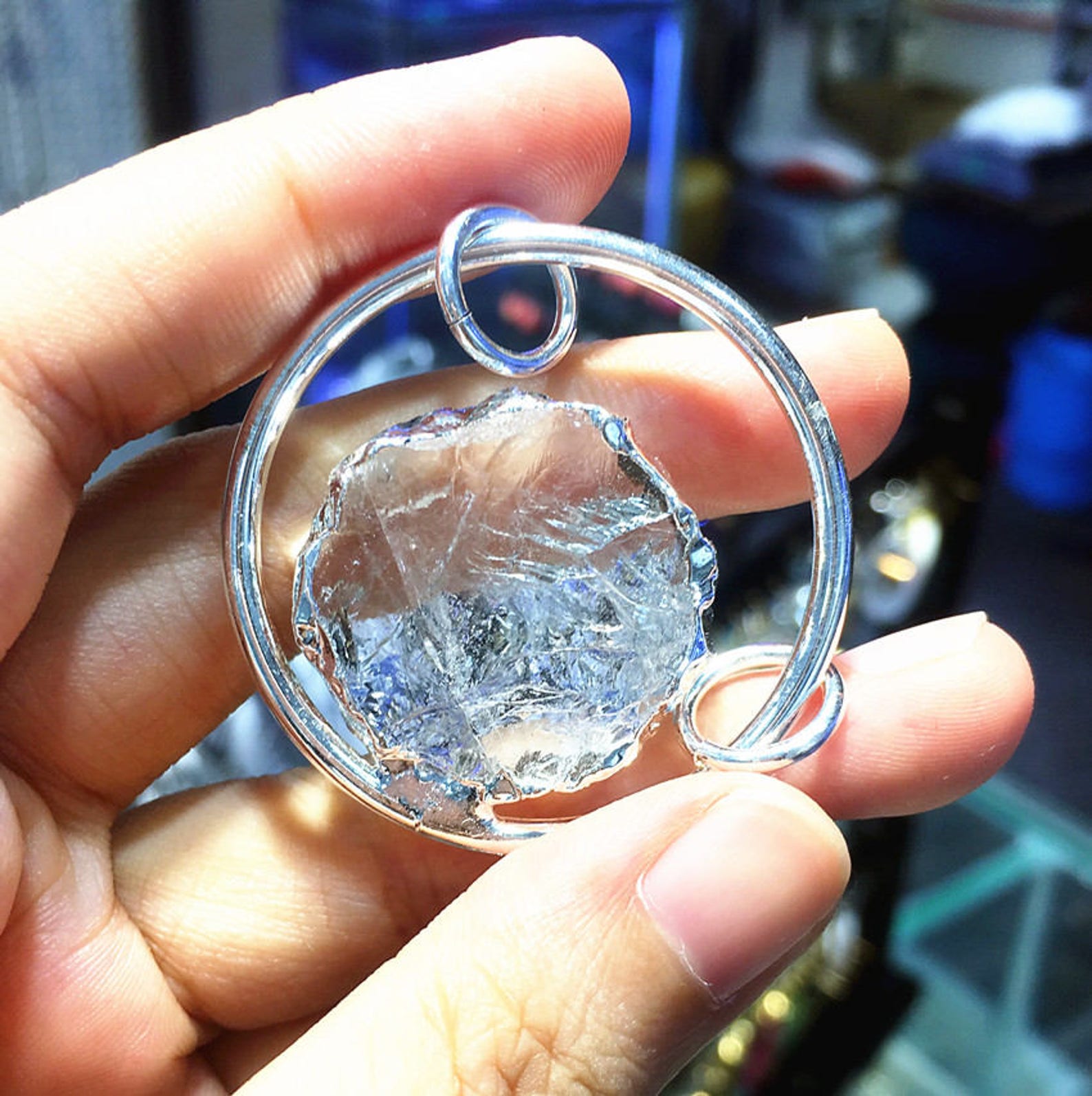Rings With Rocks New Arrival! Ring With Rock Crystal Quartz Pendant -- Round Clear ...