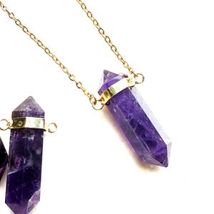 Gold Amethyst Crystal Necklace // Amethyst Crystal Quartz Double Point Pendant Connector with Gold Electroplated // Healing Crystal Necklace