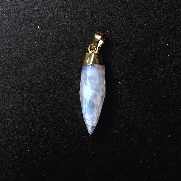 Beautiful Rainbow Moonstone Petite Spike Point Pendant Charm with gold electroplated - Gold Real Moon Stone Spike Pendant (SG48_06)