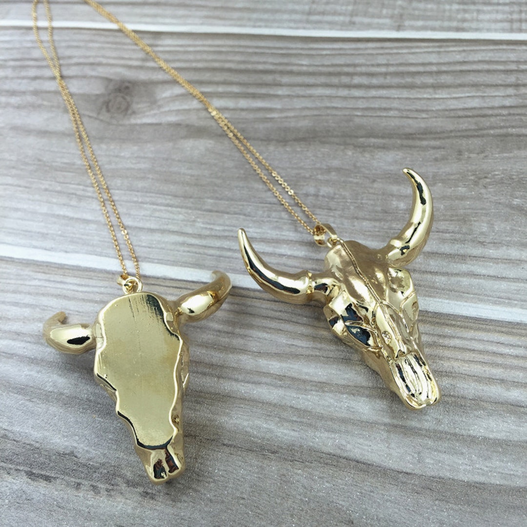 FULL GOLD Plated Longhorn Horn Cattle Pendant Necklace Etsy