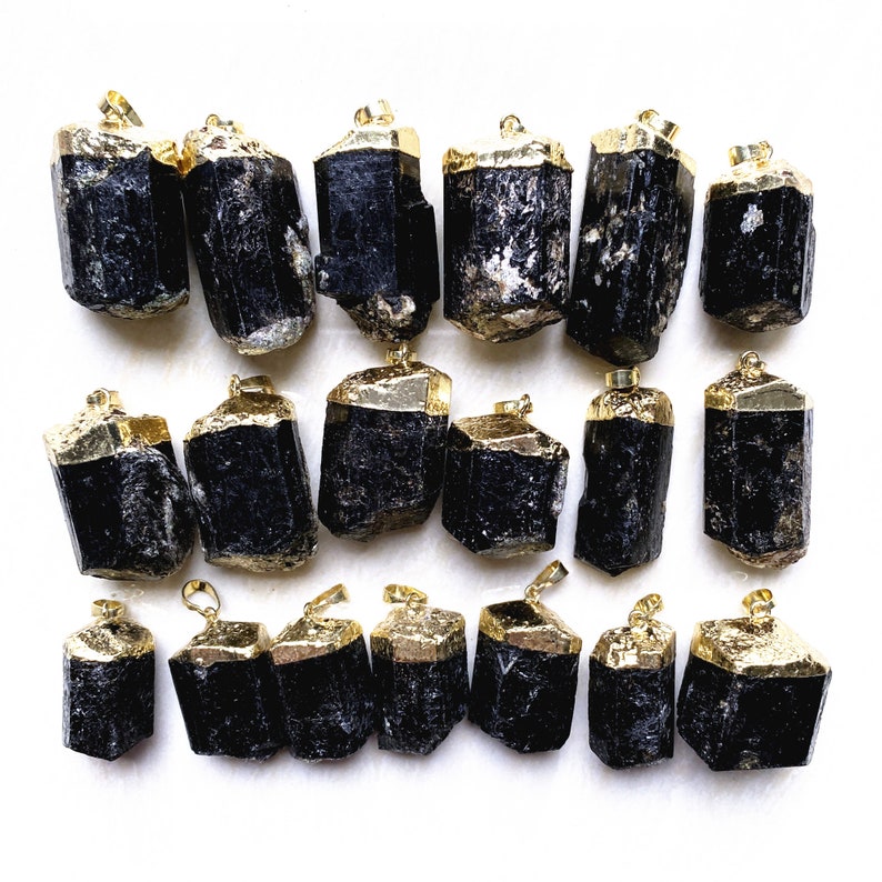 Large Natural Black Tourmaline Charm Pendant Raw Black Etsy