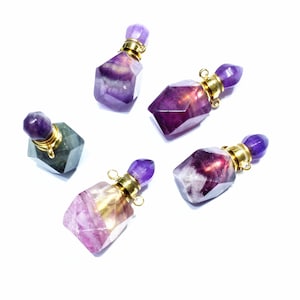 Cute Faceted Fluorite Perfume Bottle Pendant, Natural Fluorite Stone Chakra Crystal Quartz Perfume Bottle Pendant Jewelry