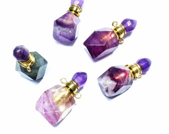 Pingente de garrafa de perfume fluorite facetado bonito, pedra fluorite natural chakra cristal quartzo perfume garrafa pingente jóias