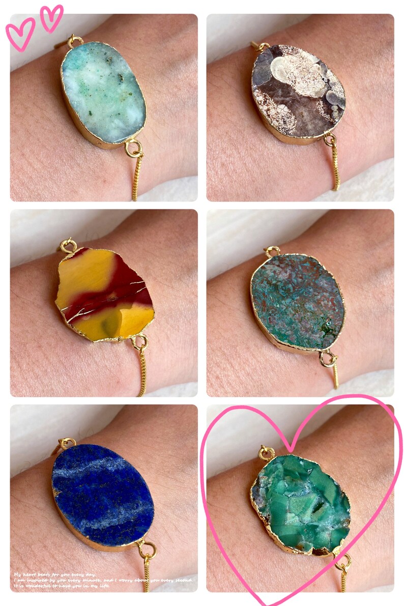 Gold Gemstone Druzy Chain bracelet adjustable for Women Ladies Gold Bracelet YOU CAN CHOOSE Healing Stone Crystal Quartz Slice Bracelet