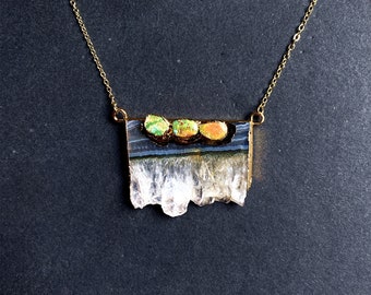 Agate Drusy Amethyst Druzy Slice with Turquoise Pendants with Electroplated Gold // Gold Amethyst Quartz Druzy Necklace B5631