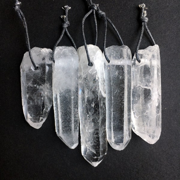 LARGE No-polishing Clear Raw Crystal Quartz Point Pendant with 3MM Hole