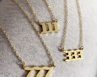 Gold Angel Numbers Necklace, 000-999 numbers Pendant necklace for choose, Choker Mother’s Day, Luck Numbers Charm Necklace
