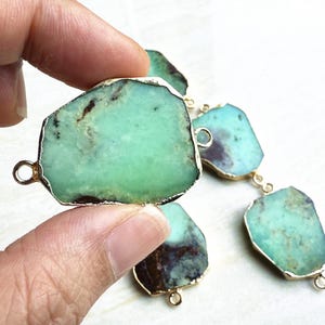 Chrysoprase with Gold Electroplated -- Double Bails Pendants Connector Charm in Randomly Shaped -- Wholesale 1, 3, 5, 10 (D8F4_29)