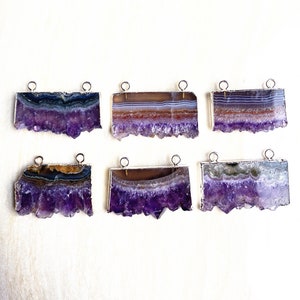 Natural Amethyst Slice Pendants // Silver Amethyst Double Bail // Healing Stone Crystal Quartz Druzy Pendant // Irregular stone jewelry B859