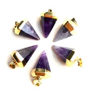 Petite Amethyst Punkt Anhänger-- natürliche Amethyst Heilung Stein Kristall Quarz Punkt Anhänger mit Gold galvanisiert