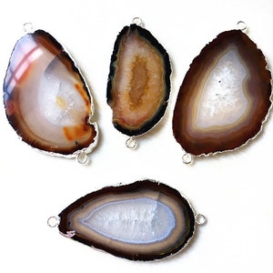 4 Connecteurs En Laiton Doré Avec Tranche De Géode Bleue - DIY Bijoux - Neuf