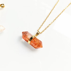 Natural Ferruginous Quartz Fire Hematoid quartz Double Terminated Point Pendant with Gold Electroplated, beautiful fire red crystal quartz