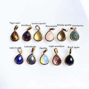 11 Gemstone for choose, 10x14mm Teardrop Bezel Crystal Quartz Pendant in Gold Plated, Amethyst/Opalite/Rose Quartz/Labradorite/Aventurine
