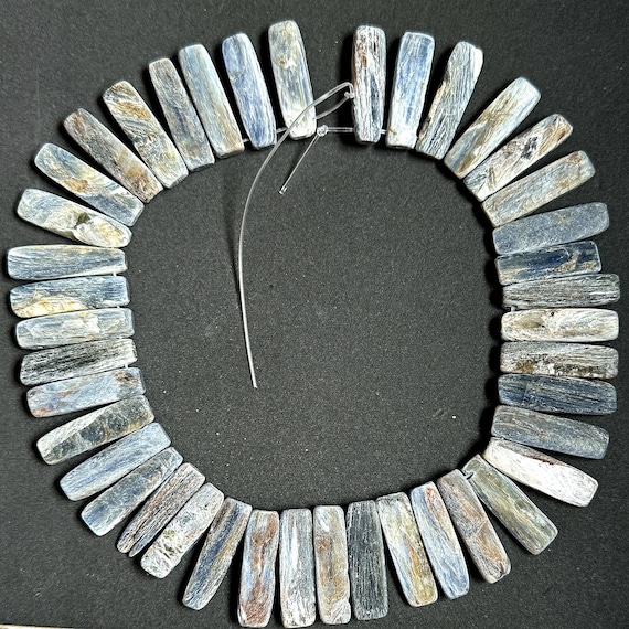 16" Strand of Thicker Rectangle Raw Blue Kyanite Crystal raw rough crystal quartz nugget charm beads 32-36mm
