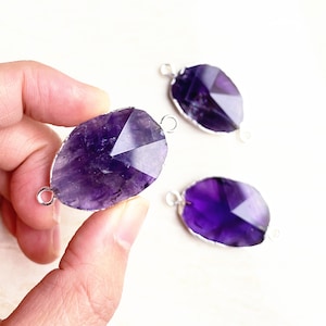 Naturlig ametistspetshänge // Silverametist // Druzy galvaniserad i silver // Ametistdubbelhänge B951