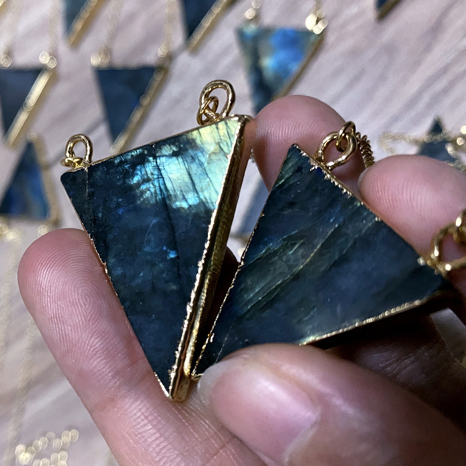 •AEON• labradorite triangle + gold necklace (18