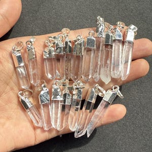 New Arrival Slender Rock Crystal Quartz Point Pendant with Electroplated Gold, Silver Natural Clear Crystal Size by Random (P85G54_10) Silver plated