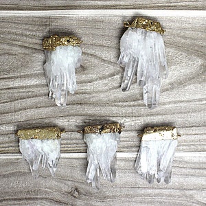 Natural Crystal Quartz Pendants // Gold Drusy Crystal // Drussy Quartz Pendant with Gold Electroplated Double Bail B552