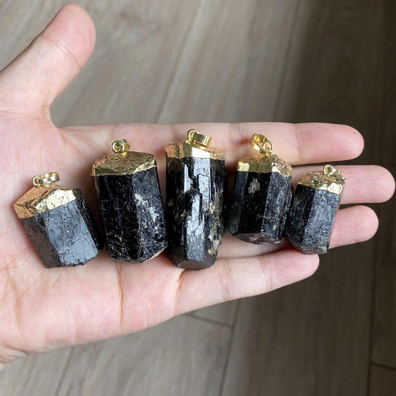 Large Natural Black Tourmaline Charm Pendant Raw Black Etsy